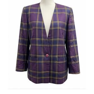 EN AVANCE Purple tartan plaid vintage single button blazer sz 12